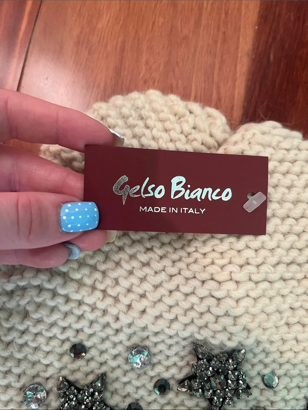 NWT Gelso Bianco Ivory Knit Beanie with Star Embellishments